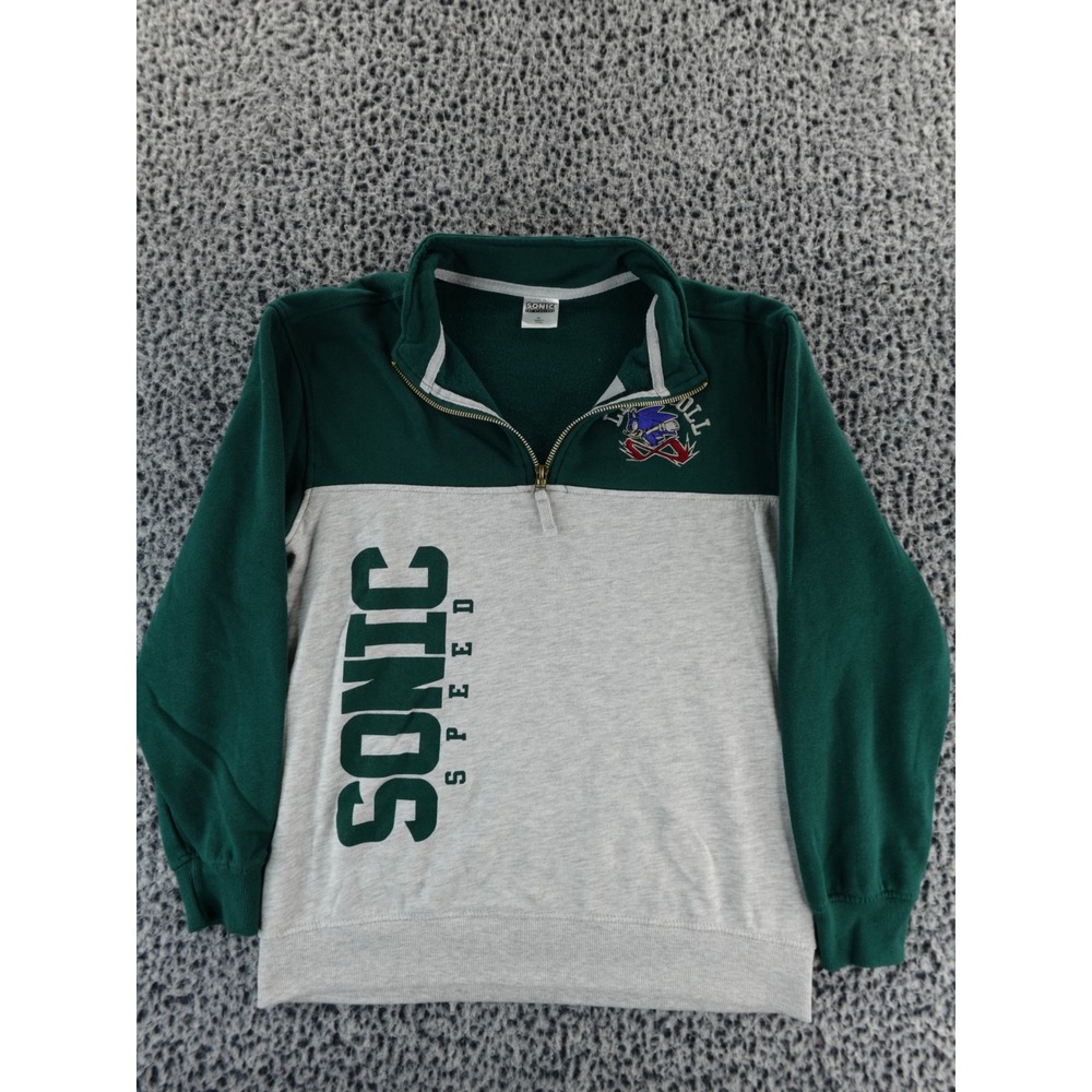 Sonic The Hedgehog‎ Boys XL Green Gray Quarter Zip Pullover Embroidered